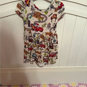 Little Sleepies Cars Print Dress - Red and White